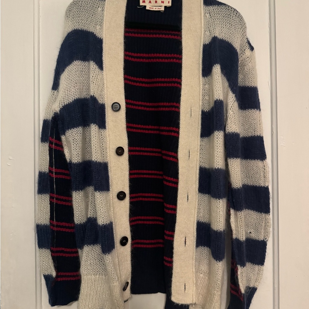 Marni Men's Striped Cardigan Sweater - Blue and Cream / Red and Blue